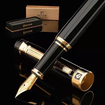 Подарочный набор Keyzor Premium Fountain Pen Luxury Gift с черным лаком, тонким пером, покрытым 24-каратным золотом, и конвертером для мужчин и женщин - двойного назначения