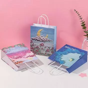 Подарочный пакет для картины маслом на луне, крафт-бумага, упаковка для подарков на свадьбу и день рождения, сумка-тоут, переносная сумка для покупок, ручная сумка, праздничные атрибуты 15X8X21
