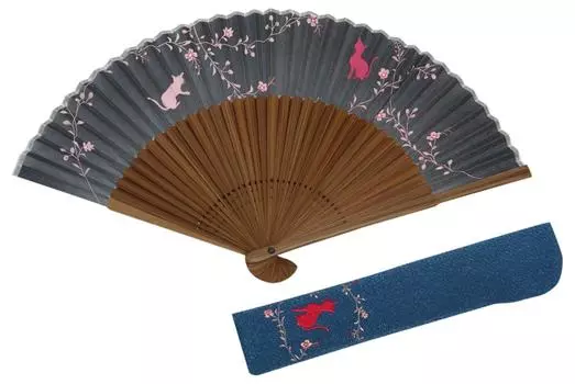 Подарочный пакет для кошек, короткий и гибкий, упакован в коробку из павловнии [Хасегава] Веер с ручной печатью, узор, включен, веер,