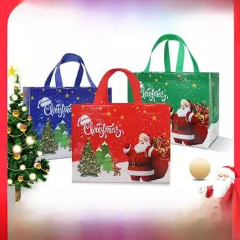 Подарочный пакет из нетканого материала с изображением Санта-Клауса - Праздничная сумка с пересечением границ