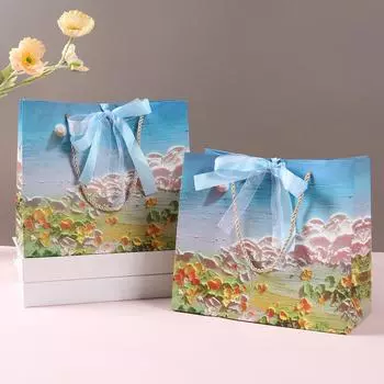 Подарочный пакет с масляной живописью, цветные бумажные пакеты с ручками, сувениры на день рождения, подарочная упаковка, сумка с масляной живописью, цветочный декор для свадебной вечеринки Small