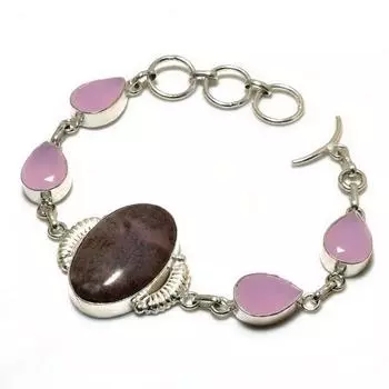 Подарочный ювелирный браслет из фарфоровой яшмы с розовым халцедоном и драгоценным камнем 6–8 дюймов