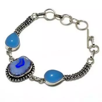 Подарочный ювелирный браслет из синего халцедона с кусочками синего друзы 6–8 дюймов