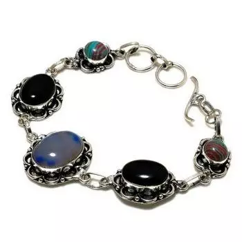 Подарочный ювелирный браслет из синего кружевного агата с радужным кварцем и кварцем длиной 6–8 дюймов