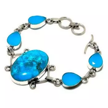 Подарочный ювелирный браслет из тибетского бирюзового синего халцедона длиной 6–8 дюймов