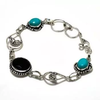 Подарочный ювелирный браслет с черной шпинелью и бирюзовым драгоценным камнем Santa Rosa 6–8 дюймов