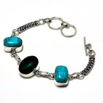 Подарочный ювелирный браслет с хром-диопсидом и бирюзовым камнем Santa Rosa 6–8 дюймов