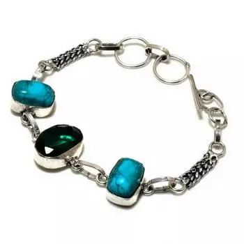 Подарочный ювелирный браслет с хром-диопсидом и бирюзовым камнем Santa Rosa 6–8 дюймов