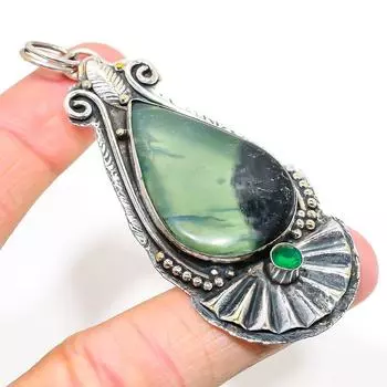 Подарочный ювелирный кулон ручной работы из стерлингового серебра 925 пробы с нефритом 3,23 дюйма N1v58