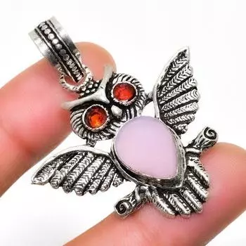 Подарочный ювелирный кулон ручной работы с розовым халцедоном и гранатом, 1,89 дюйма 1.89 розовый