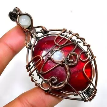 Подарочный ювелирный кулон с красным лабрадором, радужным лунным камнем, 3,03 дюйма 3.03 красный