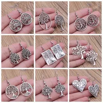 Подарок бойфренду: 1 пара сережек-подвесок «Древо жизни» 21x23mm-V137-B14878