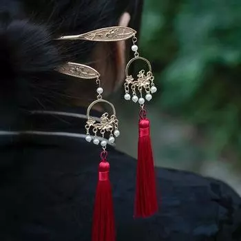 Подарок для дам, жемчужные аксессуары для волос в китайском стиле, заколки для волос, палочка для волос с кисточками, женская вилка для волос B