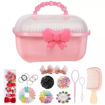 Подарок для девочек, резинка для волос, украшение для волос, детский набор аксессуаров для волос в начальной школе, шкатулка для украшений для девочек, детская заколка для волос, коробка для хранения резинок для волос (розовый) розовый