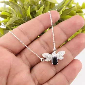 Подарок для нее Ювелирные изделия из серебра 925 пробы с драгоценным камнем черный оникс, кулон с цирконом CZP-12-10