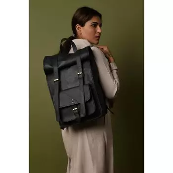 Подарок для нее|Кожаный рюкзак со складной крышкой|Кожаный рюкзак ручной работы|Кожаный рюкзак для нее|Кожаная дорожная сумка со складной крышкой|Подарок на День святого Валентина 18 x 11 x 6 in чёрный