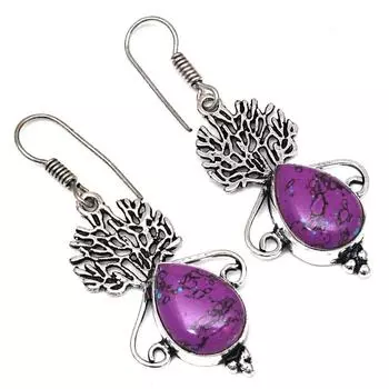 Подарок для нее с фиолетовым бирюзовым драгоценным камнем, серебряные серьги 1,5 дюйма