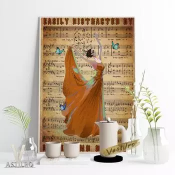 Подарок для творчества для любителей музыки плакат девушка бабочка иллюстрация настенная живопись насекомое символ узор 21cm30cm NoFrame