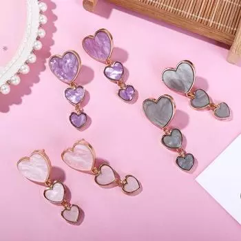 Подарок для женщин в виде сердца с любовью из металла и акрила, серьги-гвоздики, висячие серьги розовый