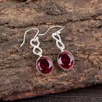 Подарок из стерлингового серебра 925 пробы Ювелирные изделия с розовым рубеллитом Ручной работы Серьги 1,60 EE-12-10