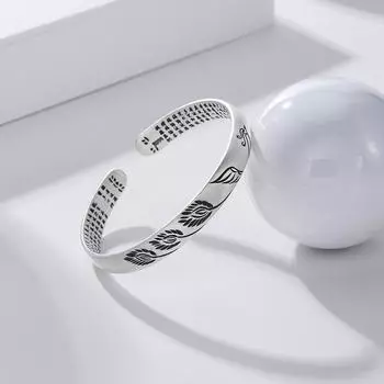 Подарок ко Дню матери S999 Серебряная волна в виде писания Браслет с матовым павлином, женский серебряный браслет, браслет из чистого серебра в стиле ретро Adjustable size