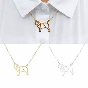 Подарок Милый Животный Модный Кулон Полый Ожерелье Собака Мопс Ожерелье серебряный