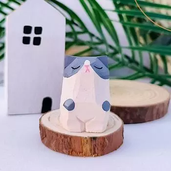 Подарок мультяшное животное деревянная фигурка медведя резная детская игрушка настольная безделушка художественное ремесло деревянная резьба статуэтка кошки