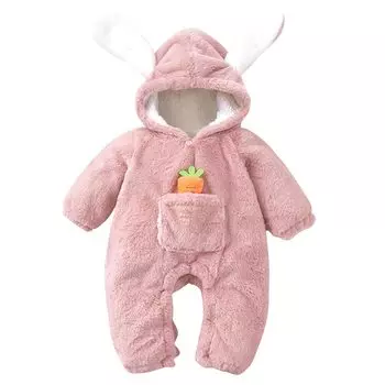 Подарок на 100-й день рождения ребенка с капюшоном [Famuka] Комбинезон, Защита, Ползунки, Комбинезон, Пушистый, Кигуруми, Зима, Кролик, Одежда,