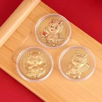 Подарок на 2024 год Знак зодиака Дракон Памятные монеты Золотая фольга Коллекционные сувениры Подарок на год Домашний декор