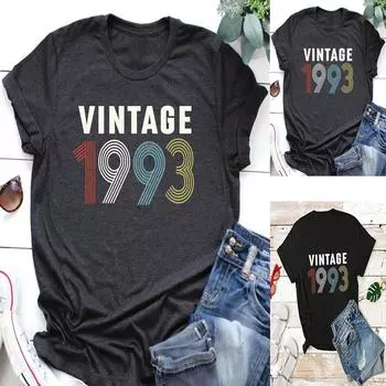 Подарок на 30-летие, винтаж 1993, женская повседневная рубашка с буквенным принтом, футболки с круглым вырезом и короткими рукавами, блузки с короткими рукавами и круглым вырезом, рубашки XXL чёрный