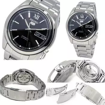 Подарок на день автоматические часы SEIKO Five Automatic с металлическим ремешком Back Skeleton для мужчин, отца (СНКЛ53К1 СНКЛ55К1) (СНКЛ55К1 (черный))