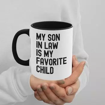 Подарок на День матери Кружка 350 мл Мой любимый ребенок - мой зять Смешной семейный юмор Керамическая кофейная кружка Подарки на день рождения и праздник ко Дню отца чёрный