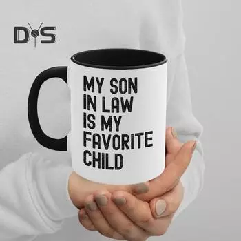 Подарок на День матери Кружка 350 мл Мой любимый ребенок - мой зять Смешной семейный юмор Керамическая кофейная кружка Подарки на день рождения и праздник ко Дню отца чёрный