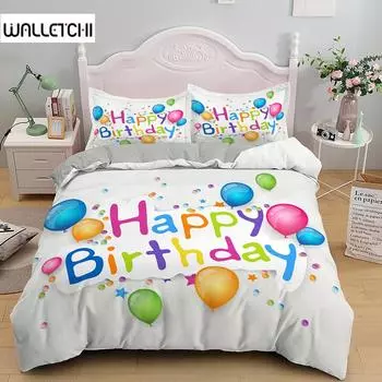 Подарок на день рождения, комплект постельного белья, праздничный пододеяльник King/Queen для детей, мальчиков и девочек, мультяшный комплект из 2/3 предметов из полиэстера, пододеяльник EU single(135x200cm)