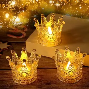 Подарок на день рождения Кристаллы Электронная свеча Светильник для спальни Атмосфера Ночной светильник Светодиодная корона Украшение дома Прикроватная тумбочка теплый белый
