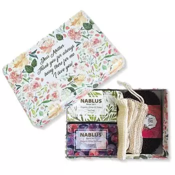 Подарок на день рождения NABLUS SOAP Полностью органическое мыло, 2 шт. Натуральная мыльница, сетка для взбивания [Набор для матери] Без добавок & &