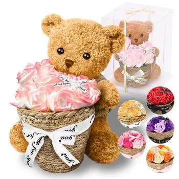 Подарок на день рождения в виде мыльного цветка и плюшевый медведь в знак уважения к старшим. Подарок на день рождения для женщин. Популярный рождественский розовый сплошной цвет [Bear Rose] [ForeverFlowers Color]