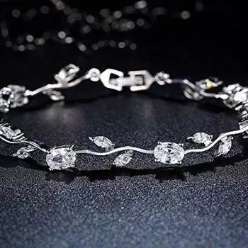 Подарок на день Святого Валентина для девочек Браслет для женщин и девочек Белые хрустальные браслеты для женщин | Серебряный кристаллический браслет в форме листа розы |