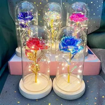 Подарок на День святого Валентина для девушки Вечная роза Светодиодная фольга Цветок в стеклянной оболочке Свадебные сувениры на День матери Подарок подружке невесты