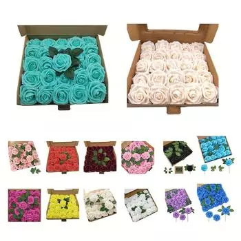 Подарок на День Святого Валентина Искусственные цветы 25 шт. Поддельные розы из пенопласта DIY Свадебный декор стола бежевый