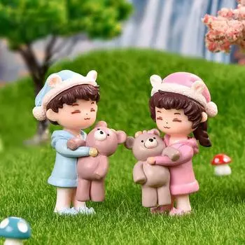 Подарок на День святого Валентина Кукольный домик DIY Улыбка Микроминиатюры Поделки Торт Декор Пары Фигурка girl