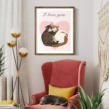Подарок на День святого Валентина, любовник, кошки, настенные картины, постеры, принты для гостиной, пара кошек, годовщина свадьбы, картина на холсте 21x30cm No Framed белый