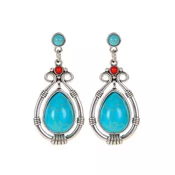 Подарок на День святого Валентина, окисленный серебристый, черный металл, латунь и бирюзовый магнезитовый камень, подвесные серьги-капли «Ловец снов», необычные серьги-капли для женщин/девочек (синий)