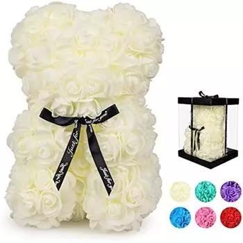 Подарок на день святого Валентина с розовым мишкой для ее персонализированной крутой тети, подарок для мамы, искусственный цветок Rose Forever Bear, подарок с розой для подруги, жены 22cm белый