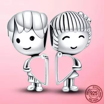 Подарок на День святого Валентина, серебряные бусины для пар для маленьких мальчиков и девочек, подходят для модных браслетов с подвесками, оригинальные серебряные украшения 925 пробы