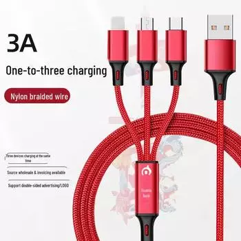 Подарок на год Дракона: 6А нейлоновый плетеный кабель 3-в-1 для быстрой зарядки A type 2.4A braided синий