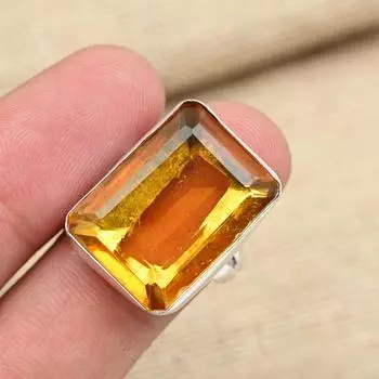 Подарок на помолвку из стерлингового серебра 925 пробы с граненым цитриновым камнем ручной работы для кольца 4 жёлтый