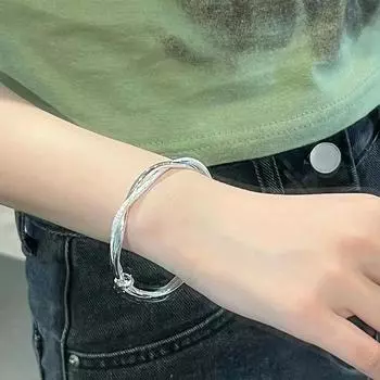 Подарок на выпускной, элегантный витой браслет в китайском стиле из серебра для женщин, регулируемые украшения на запястье из сплава с гладким покрытием серебряный
