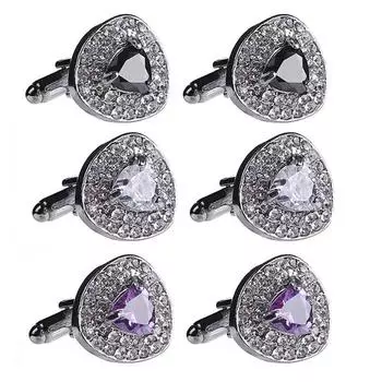 Подарок на запонку с треугольным цирконием в виде пуговицы на рубашке чёрный