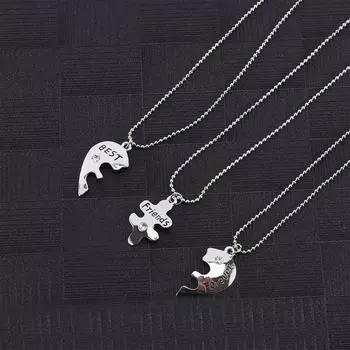 Подарок Винтаж Ювелирные Изделия Дружба Кристалл 3 шт./ Комплект Ожерелье В Форме Сердца Подвеска Лучшие Друзья серебряный